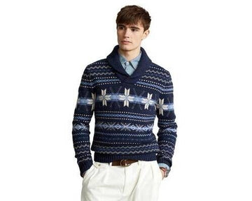 Polo Ralph Lauren Mens Snowflake Wool Sweater Navy Multi Blue Size 2XL MSRP $298