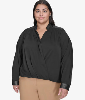 DKNY Plus Size Surplice Blouse polyester Black Size 2X MSRP $89