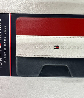 Tommy Hilfiger Mens RFID Leather Stretch Red White Navy Card Case