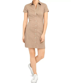 Theory Womens Linen Blend Mini Shirtdress Brown Pebble SIze 10 MSRP $365