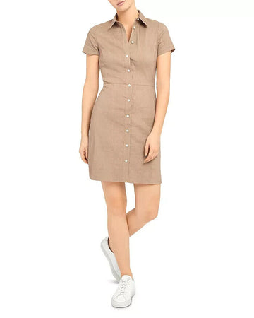 Theory Womens Linen Blend Mini Shirtdress Brown Pebble SIze 10 MSRP $365