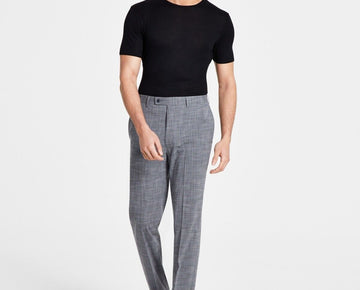 CALVIN KLEIN Men Slim-Fit Plaid Performance Dress Pants Gray Size 34x32 MSRP $95
