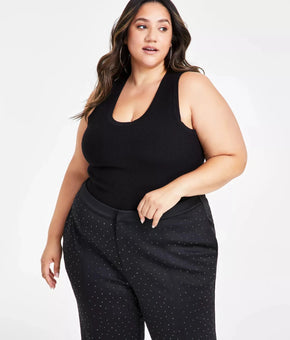 Nina Parker Trendy Plus Size 2X Ribbed Sweater Tank Top Black