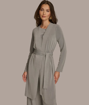 Donna Karan Women's Tie Waist Long Cardigan Gray Size M MSRP $139