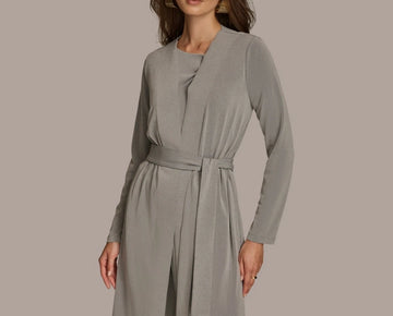 Donna Karan Women's Tie Waist Long Cardigan Gray Size M MSRP $139