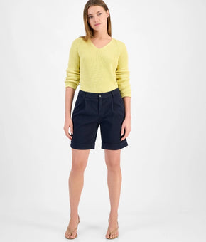 BOSS Orange Women's High-Rise Chino Cotton Shorts Navy Blue Size 12 MSRP $128