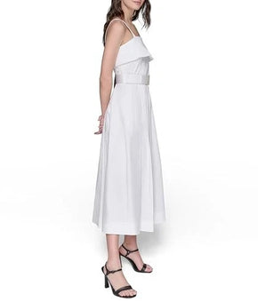 Karl Lagerfeld Women Sleeveless Square Neck Midi Dress White Size 12 Cotton $178