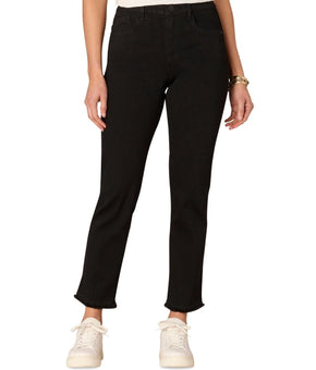 Democracy Petite "Ab"solution Raw-Hem Slim-Straight Jeans Black Size 8P MSRP $78