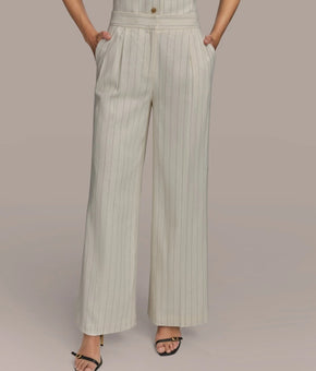 Donna Karan New York Linen-Blend Pinstripe Wide Pants Cream Size 10 MSRP $119