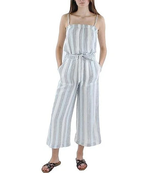 Splendid Linen Belted One Piece Wide Leg Jumpsuit Blue Gray Size S MSRP $188