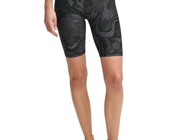 DKNY Sport Marble-Print High-Waist Bike Shorts Black Size S MSRP $45