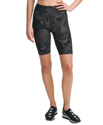 DKNY Sport Marble-Print High-Waist Bike Shorts Black Size S MSRP $45