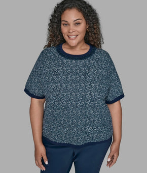 KARL LAGERFIELD PARIS Plus Size 3X Polyester Short Sleeve Crew Sweater Blue $129
