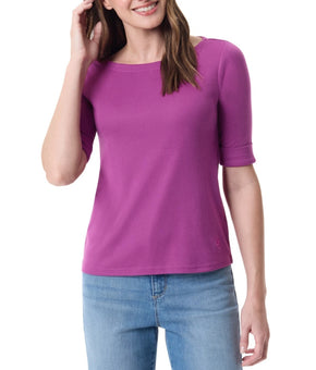 Gloria Vanderbilt Women's Alanis Boat Neck Elbow-Sleeve T-Shirt Purple Size L