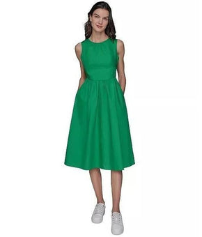 Karl Lagerfeld Petite Size 12P A-Line Bow Back Dress Cotton Green Bow?Back $149