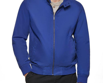 Club Room Men's Regular-Fit Solid Bomber Jacket in Navy-Size L Blue