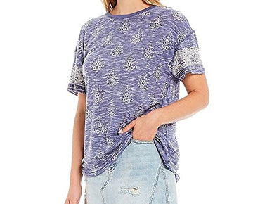 Free People Women's Maybelle T-Shirt Navy Combo Size L