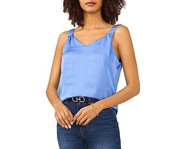 Vince Camuto Ruffle Strap Rumple Tank Top Blue Size L MSRP $49