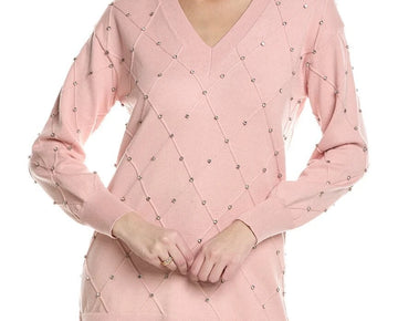 Anne Klein Women's Rhinestone V-Neck Sweater Pink Size XXL MSRP $119