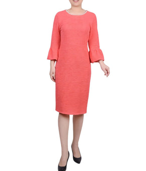 NY Collection Petite 3/4 Length Imitation Pearl Dress Size PM Coral Pink $58
