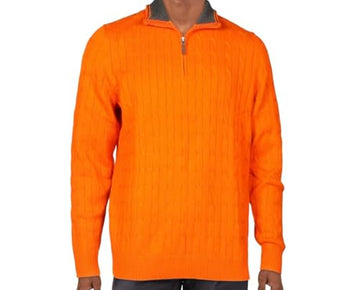 Club Room Mens Cotton 1/4-Zip Pullover Sweater Orange Size L