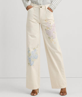 Lauren Ralph Lauren Women's Printed High-Rise Wide Mascarpone Cream Wash Size 16