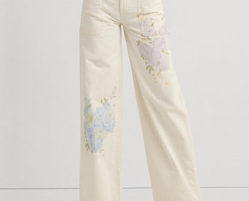 Lauren Ralph Lauren Women's Printed High-Rise Wide Mascarpone Cream Wash Size 16