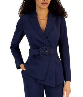 Tahari ASL Belted Asymmetrical Jacket & Slim-Fit Pantsuit Set Blue Size 4 $229
