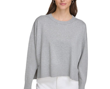 DKNY Women Studded Sweater Gray Size L MSRP $89