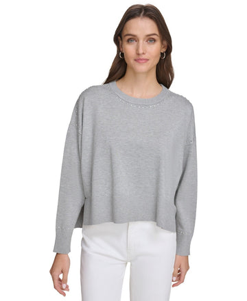 DKNY Women Studded Sweater Gray Size L MSRP $89