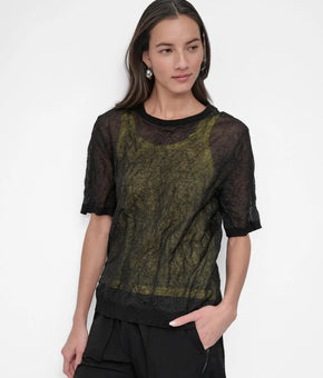 DKNY Women Layered Tank Top T-Shirt Crewneck cotton Black daffodil Size XS $109