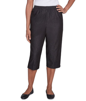 Alfred Dunner Womens Petite Relaxed Fit Denim Capri Black Size 14P