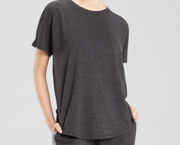 Josie Natori Womens French Terry Split-Back Top Heather Black Size S MSRP $52