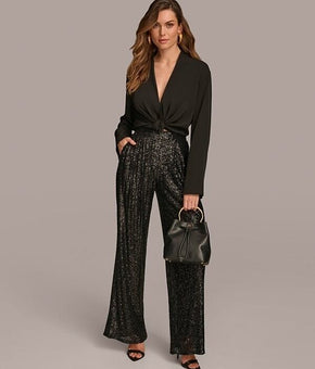 Donna Karan New York Donna Karan Wide Leg Sequin Pant BLACK Size XL MSRP $139