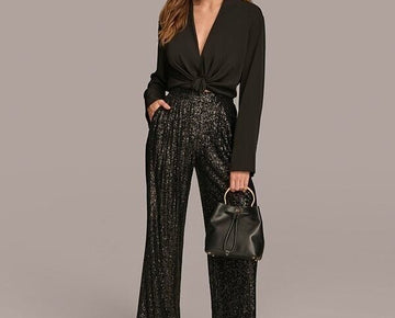 Donna Karan New York Donna Karan Wide Leg Sequin Pant BLACK Size XL MSRP $139