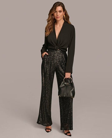 Donna Karan New York Donna Karan Wide Leg Sequin Pant BLACK Size XL MSRP $139