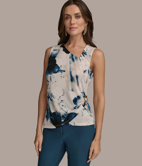 Donna Karan New York Women's Sleeveless Asymmetric Top Ivory Petite Size PXS $89