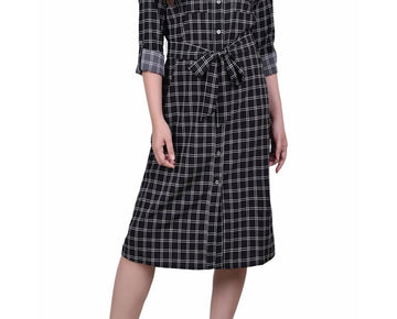 NY Collection Womens Petites Woven Animal Print Shirtdress Black Size PL