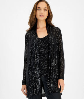 Anne Klein womens Embellished Open-Front Jacket Size L, Black MSRP $149 SALE