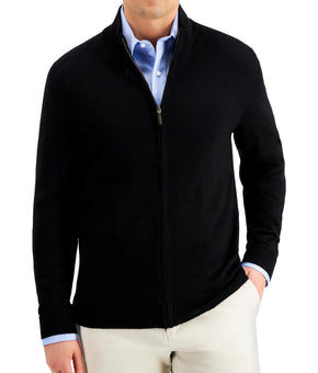 Club Room Mens Merino Wool Ribbed Trim Full Zip Sweater Black Size L