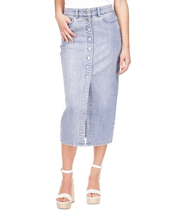 Michael Kors Women's Button-Front Denim Midi Skirt Blue Size 14 MSRP $145