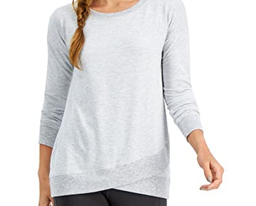 IDEOLOGY Womens Gray Stretch Ribbed Crossover-Hem Heather Top Size XXL