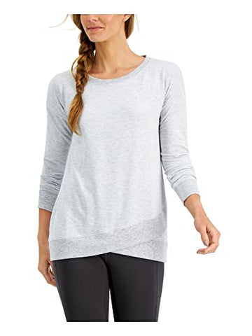 IDEOLOGY Womens Gray Stretch Ribbed Crossover-Hem Heather Top Size XXL