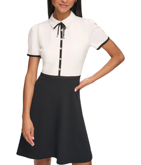 KARL LAGERFELD Collared Contrast Trim Knee-length Dress White Black Size 6 $148