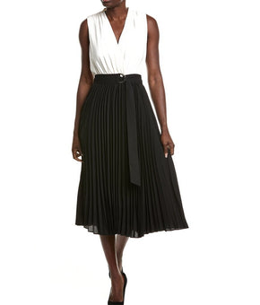 Anne Klein womens Pleated Midi Dress, Size 8, White MSRP $139