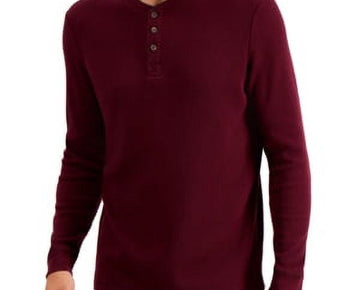 Club Room Mens Thermal Henley Shirt in Red Plum-Size M