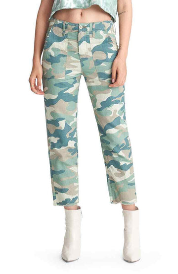 Mother The Shaker Camo Print Chop Crop Pants womens green Size 26 MSRP $218