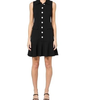 KARL LAGERFELD Buttons Sleeveless Collared a Line Dress Black Size 16 MSRP $148