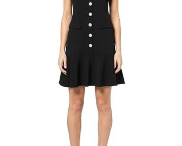 KARL LAGERFELD Buttons Sleeveless Collared a Line Dress Black Size 16 MSRP $148