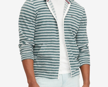 Tommy Hilfiger Men's Stripe French Terry Full Zip Hoodie Green Size M MSRP $90